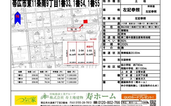 ★売土地:帯広市東11条南9丁目1-33,1-54,1-55(商談中)