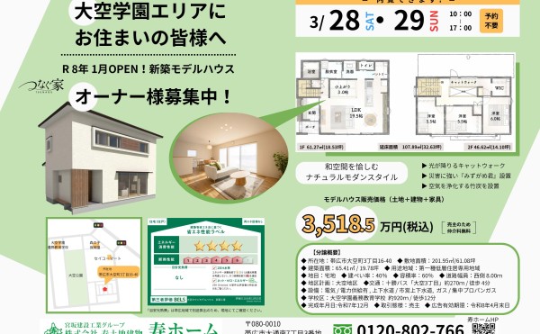 3/28(土)～29(日)の2日間✨大空タウンモデルを公開します！